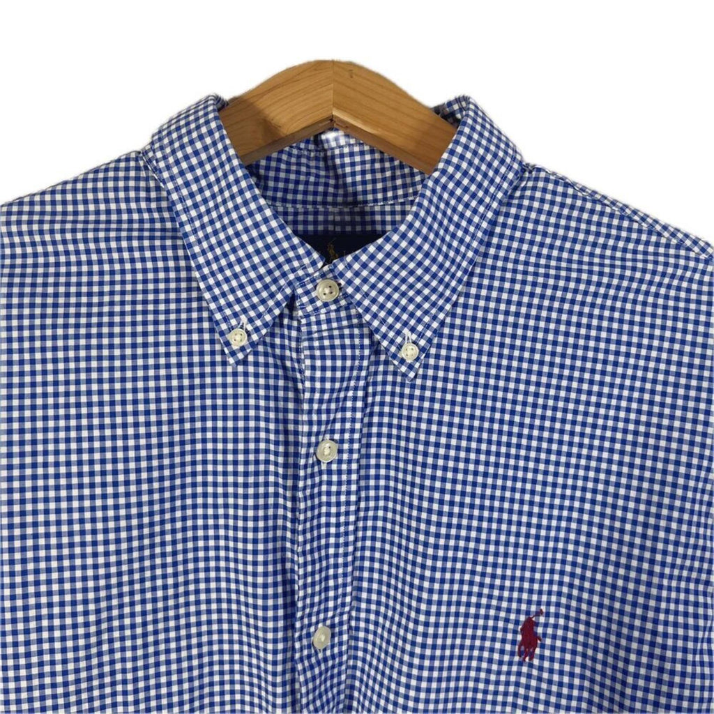 POLO Ralph Lauren Men's Blue and White Gingham Long Sleeve Button Down Size XL