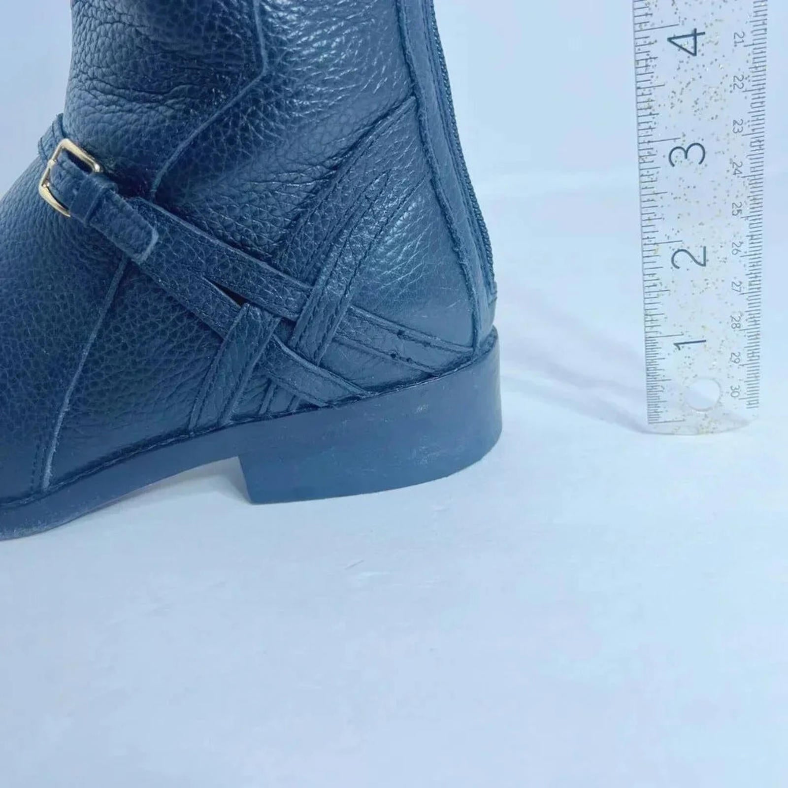 Cole Haan Pearlie Black Pebbled Leather Riding Boot With Buckle Women's Size 5.5