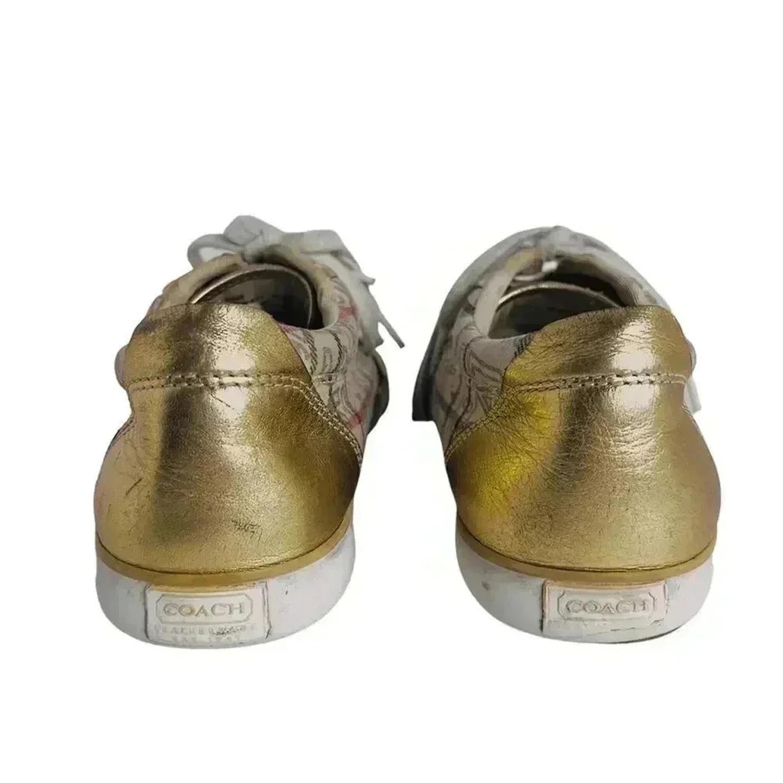 Coach Barrett Cream Multicolored Plaid Gold Leather Sneakers Canvas Size 9.5