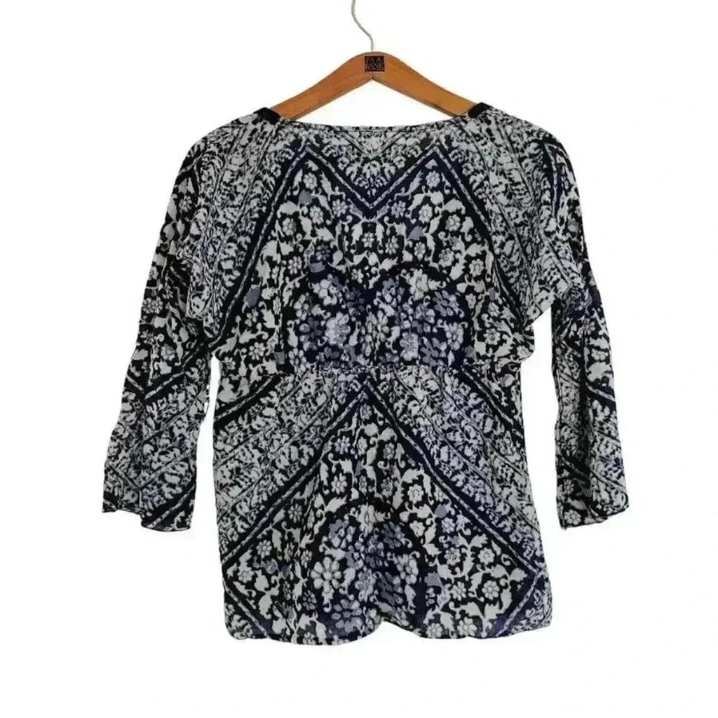 Ralph Lauren Denim & Supply Blue White V Neck Blouse Bohemian Western Size S