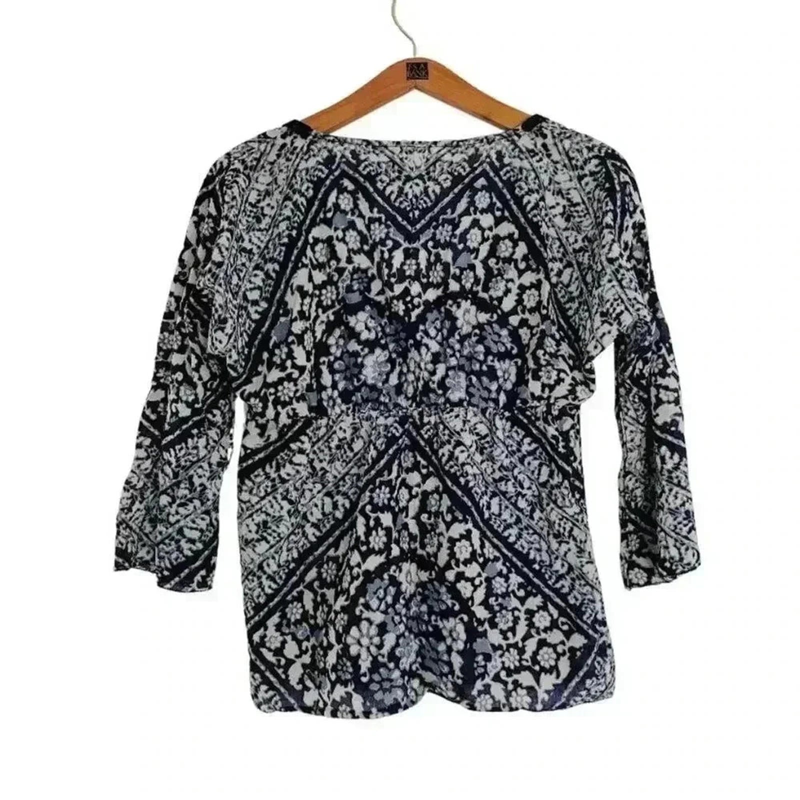 Ralph Lauren Denim & Supply Blue White V Neck Blouse Bohemian Western Size S