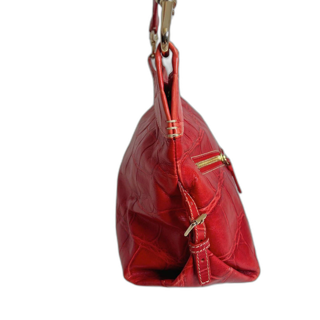Dooney & Bourke Cinzia Red Crocodile Embossed Leather Shoulder Bag Moto Purse