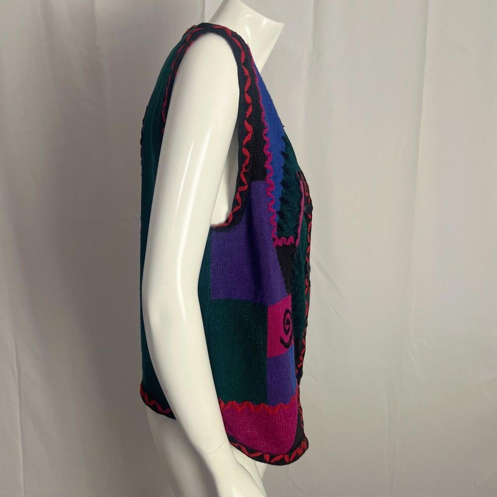 Vintage 90s Sigrid Olsen Patchwork Knit Sweater Vest Multicolored Women's Size M