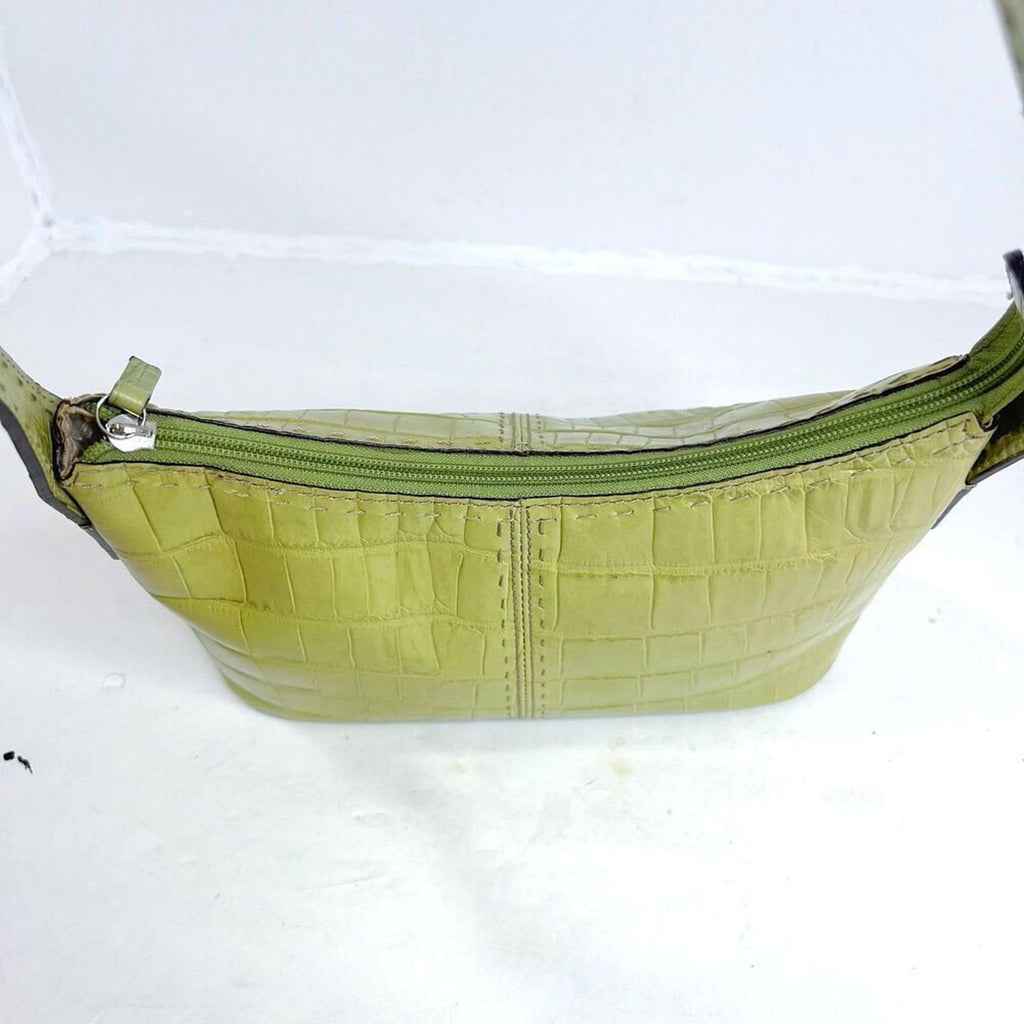 Fossil Green Leather Crocodile Embossed Shoulder Bag Purse Top Handle