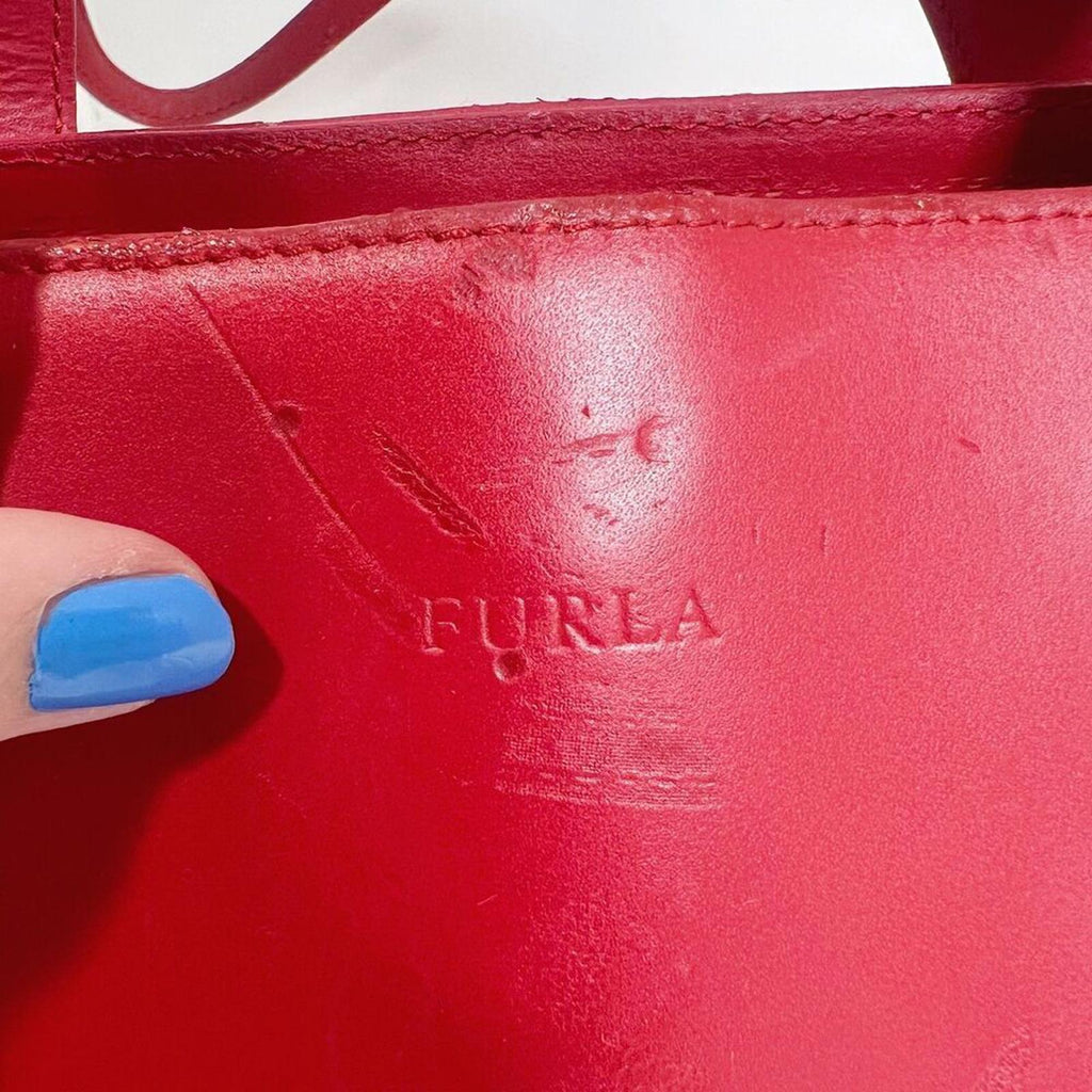 Furla Vintage Red Leather Shoulder Bag Handbag Purse Candy Apple Cherry