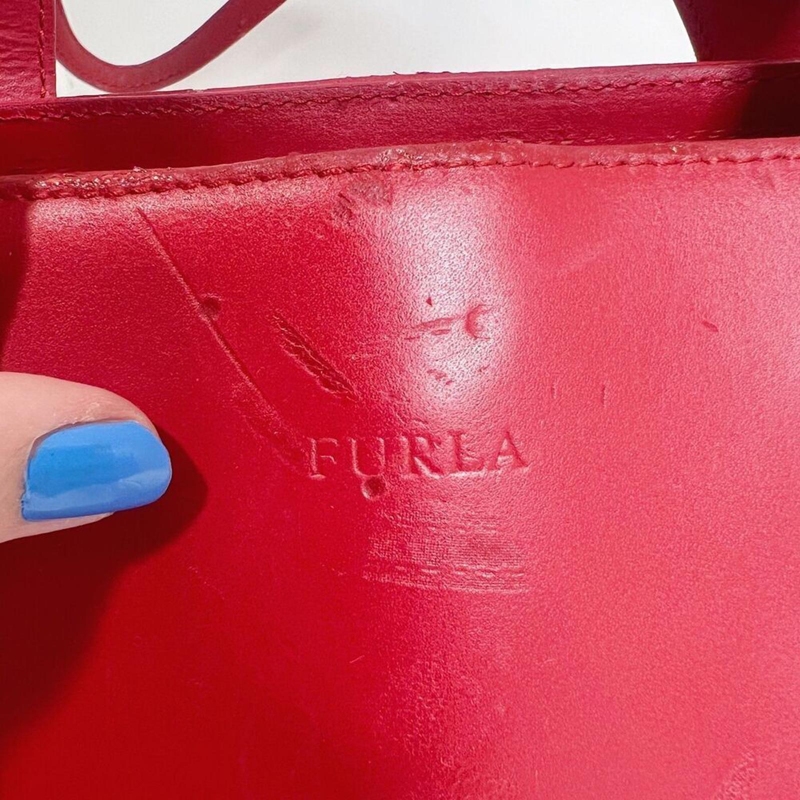 Furla Vintage Red Leather Shoulder Bag Handbag Purse Candy Apple Cherry