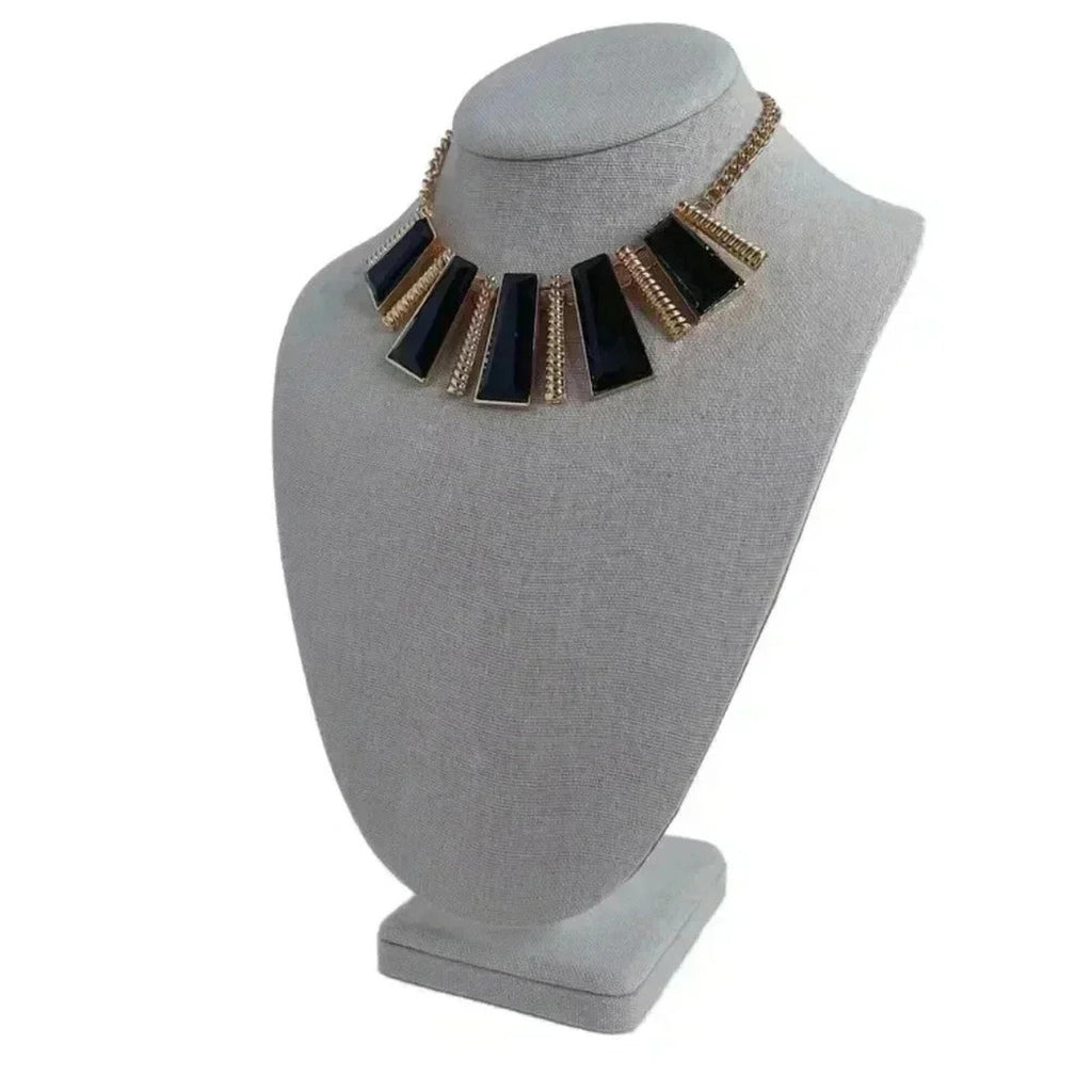 Geometric Gold and Black Statement Necklace Bohemian Boho Chic