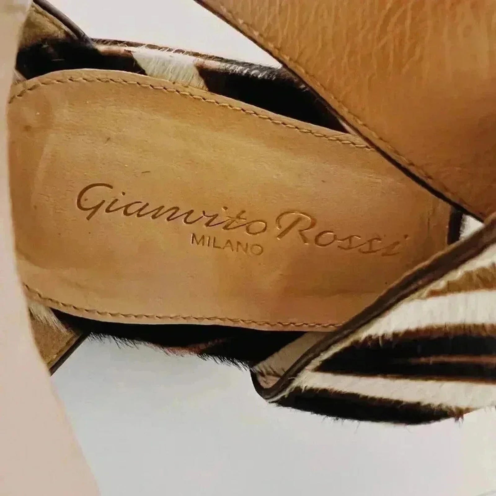 Gianvito Rossi Vintage Zebra Print Leather Cowhide Strappy Sandals Size 6.5 US