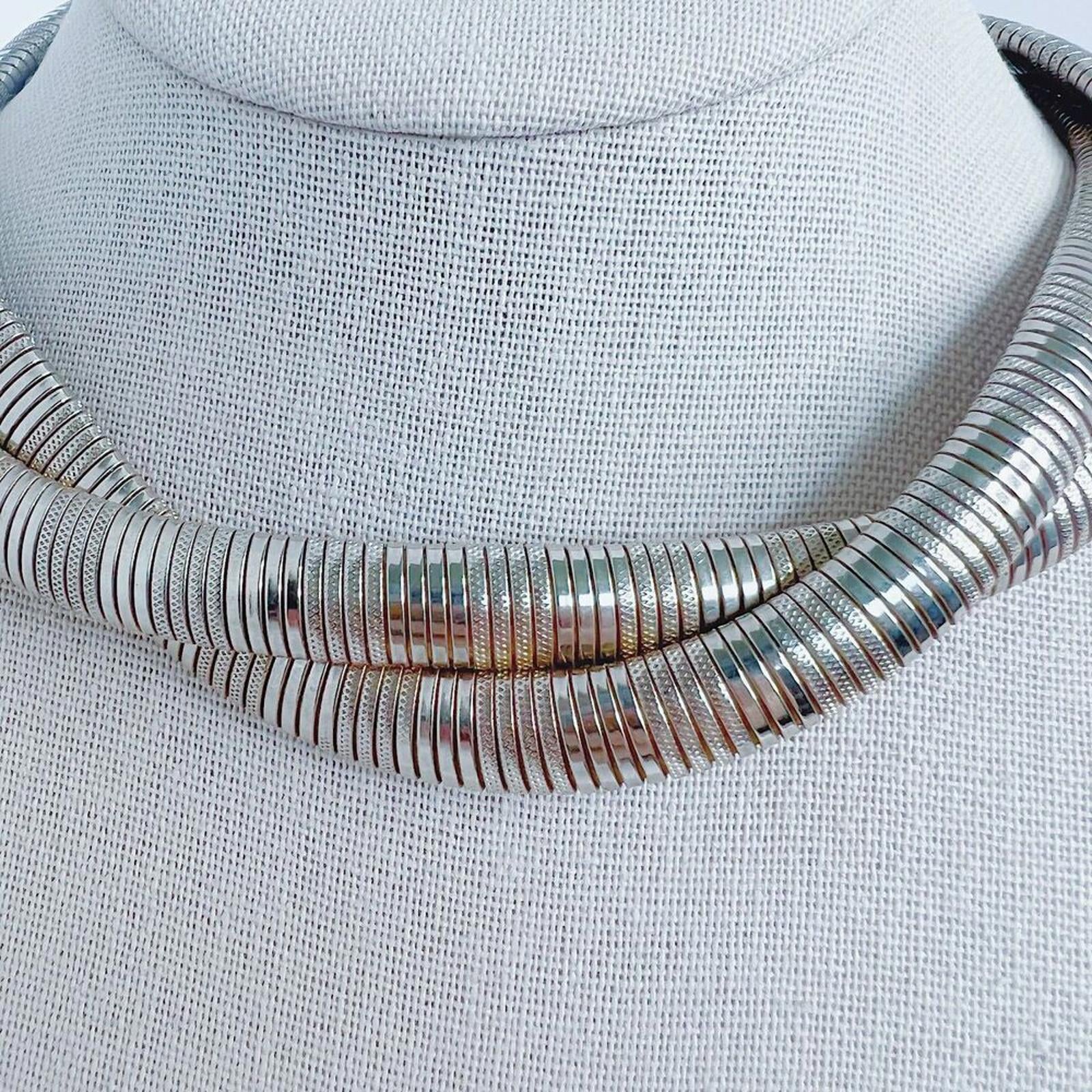 Vintage Silver Braided Flat Snake Chain Necklace Statement Quiet Luxury Classy