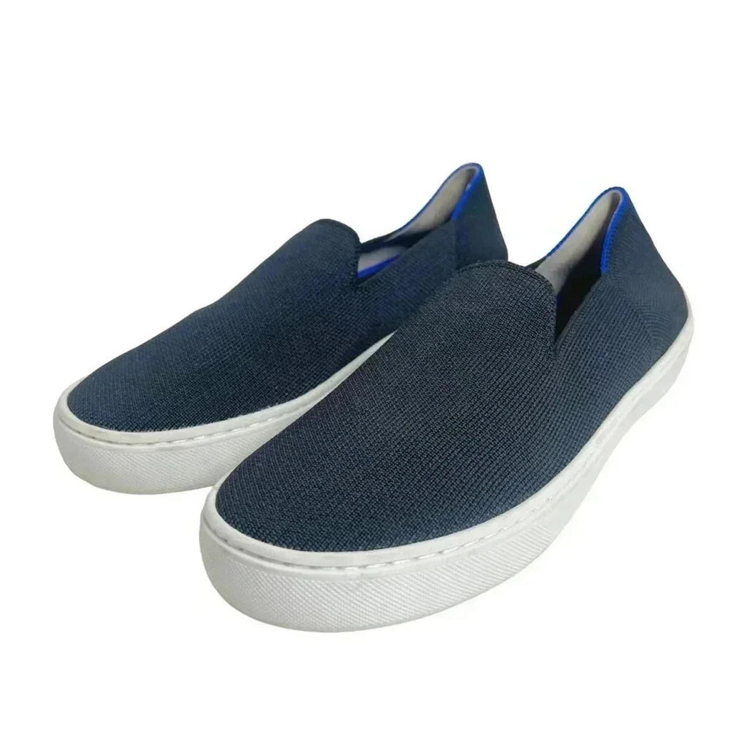 Rothy's Black Blue and White Stripes Slip On Sneakers Size 6