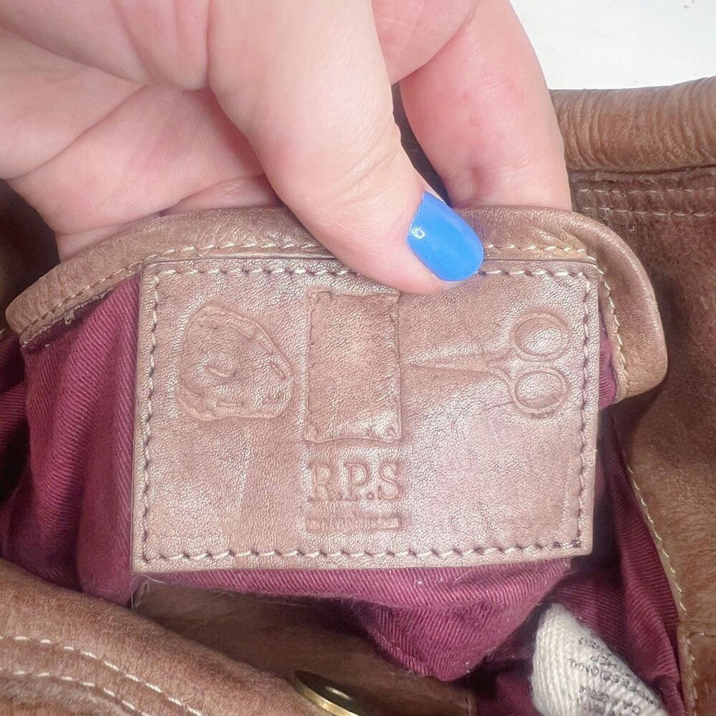R.P.S. Rock Paper Scissors Brown Leather Distressed Mini Bag Crossbody Purse