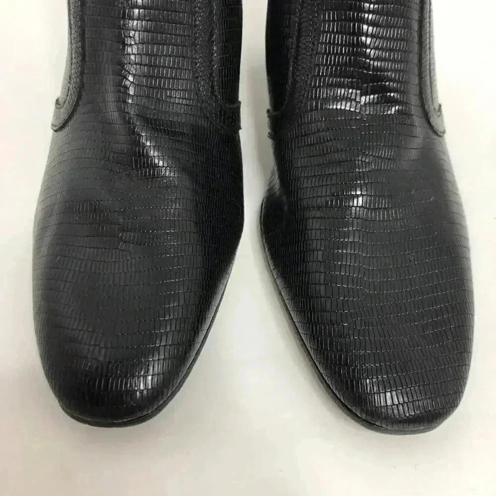 Doucal's Vintage Crocodile Print Leather Luxury Designer Black Booties Pointed