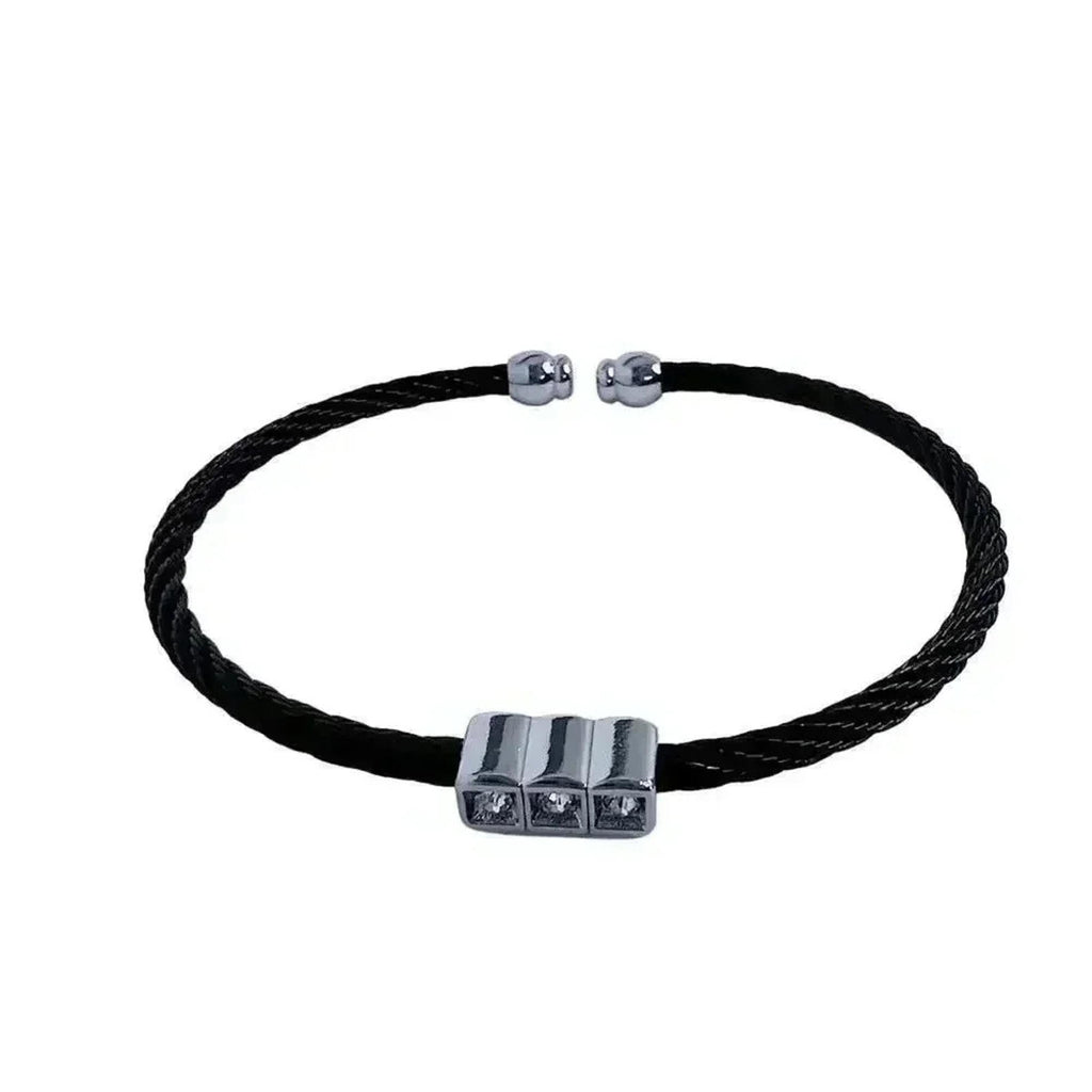 Black Braided Bracelet Rhinestone Bead Adjustable