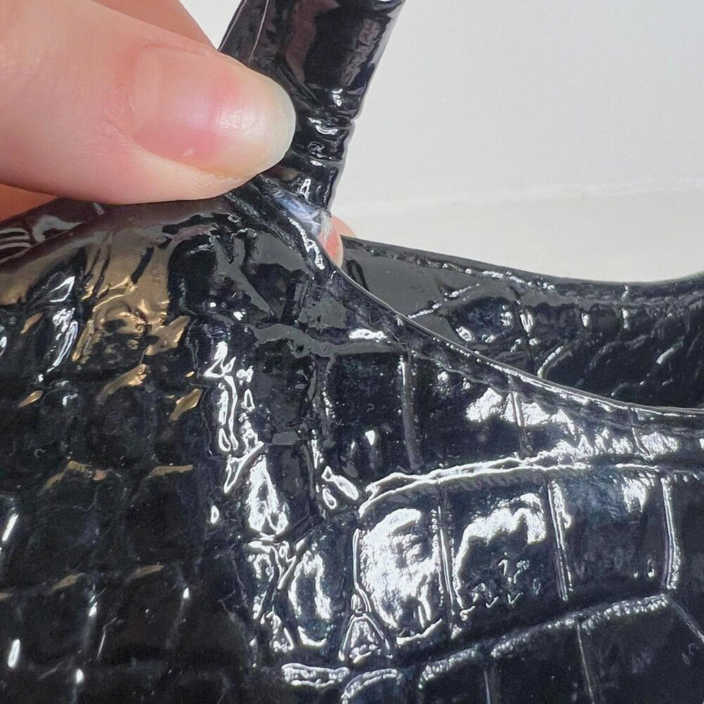 Neiman Marcus 90s Vintage Black Patent Leather Crocodile Shoulder Bag Purse