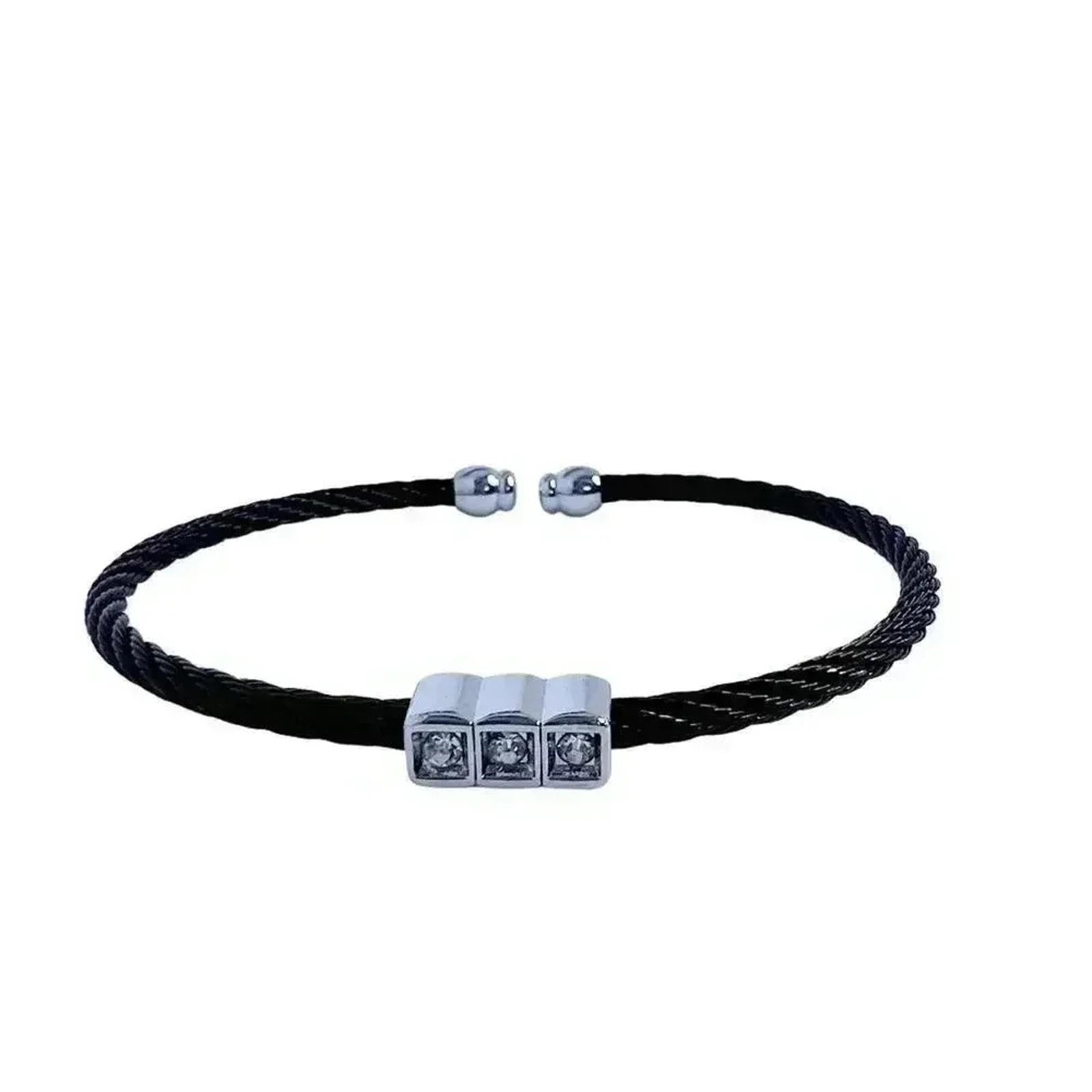 Black Braided Bracelet Rhinestone Bead Adjustable