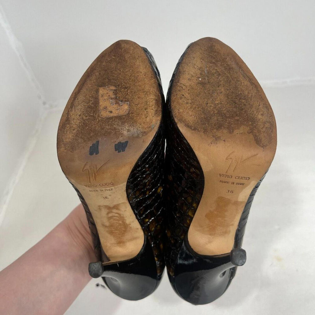 Giuseppe Zanotti Crocodile Embossed Patent Leather Pumps Peep Toe Heels Size
