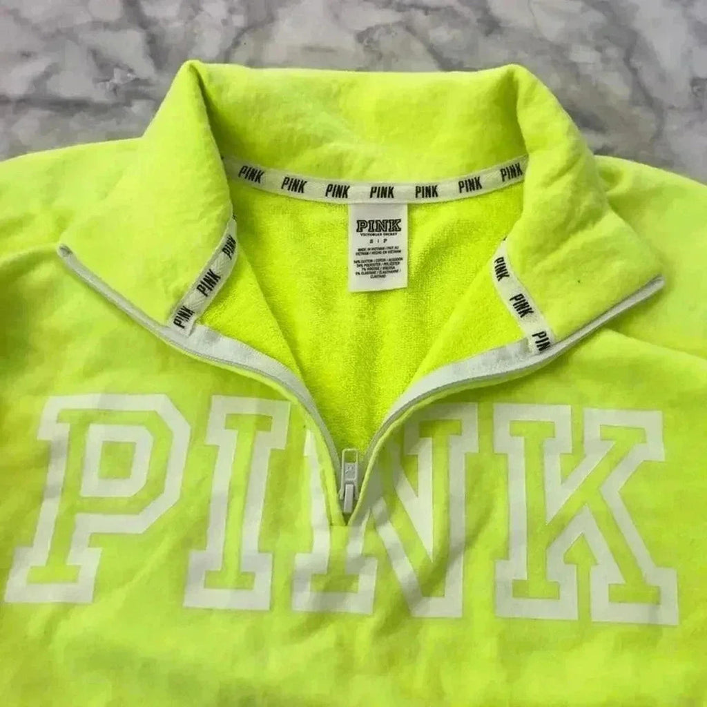 VS PINK Neon Yellow Quarter Zip Jacket Women's Size S