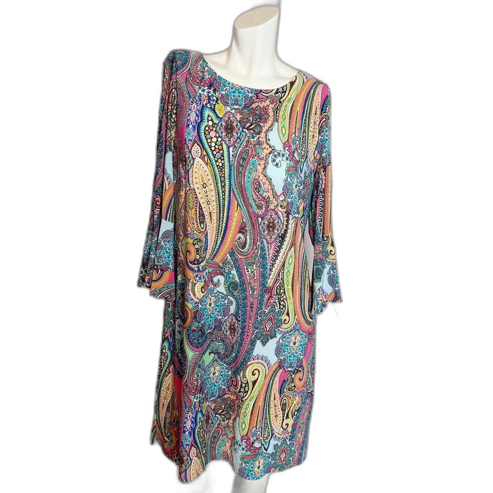 Tommy Hilfiger Multicolored Paisley Long Sleeved Shift Dress Women's Size 12