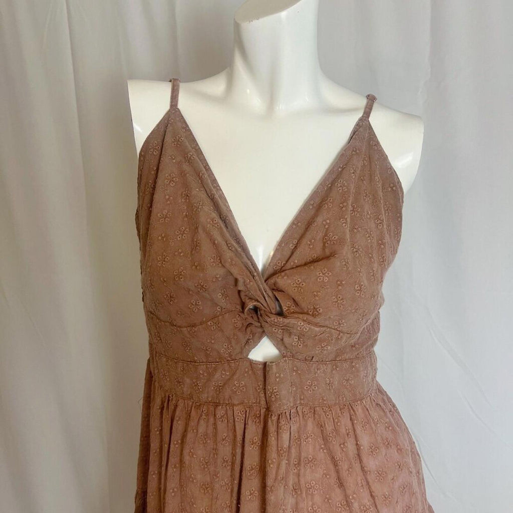 Angie Light Brown Twist Knot Eyelet Dress Boho Chic Coachella Women's Size 1X