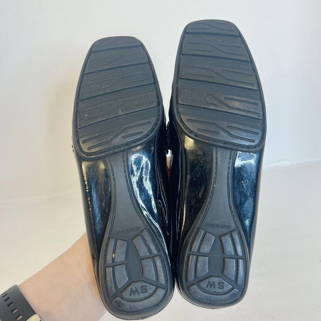 Stuart Weitzman Black Patent Leather Loafer Mules Buckled Slide Women's Size 6