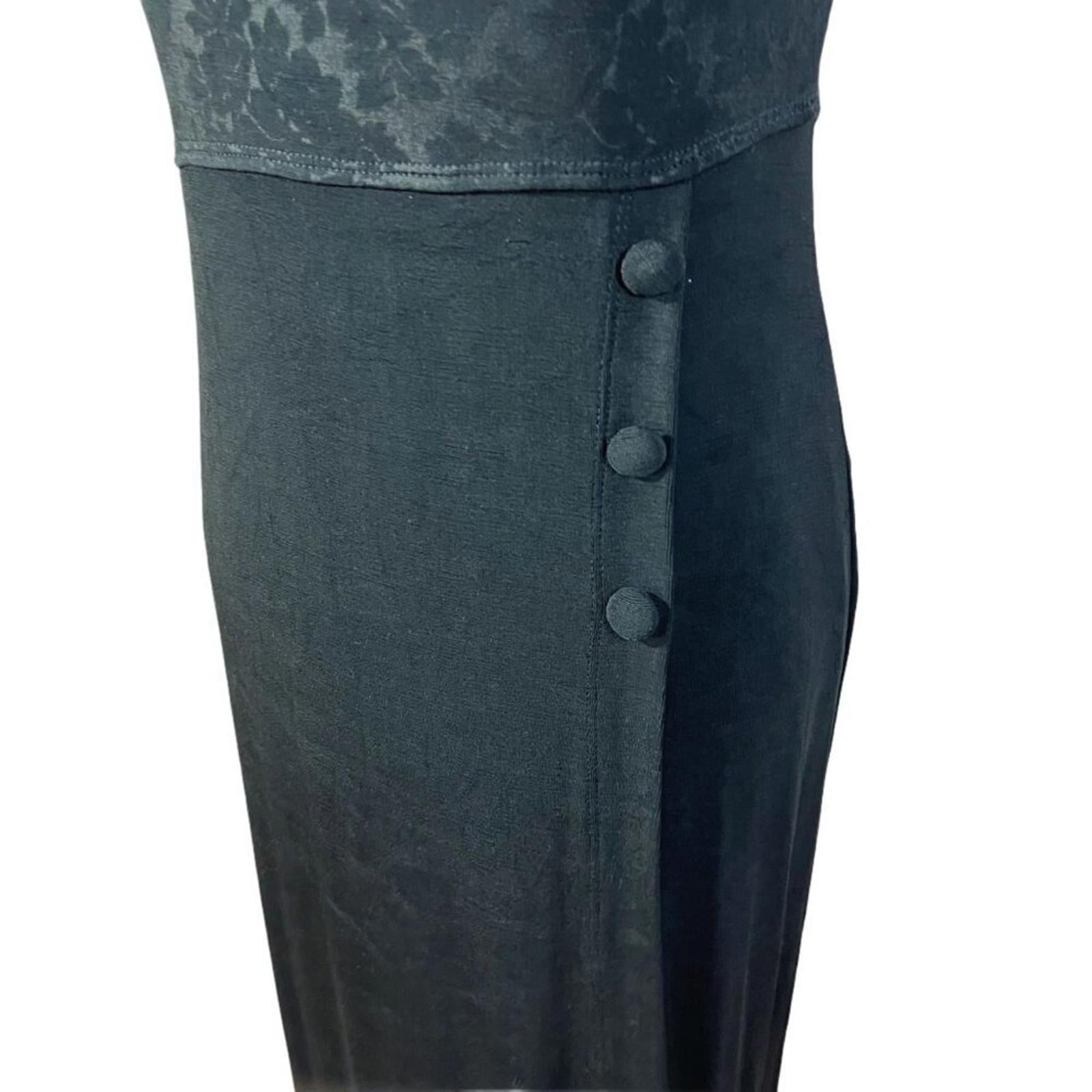 Vintage 90s Carole Little Black Floral Maxi Dress Women's Size 8 Gothic