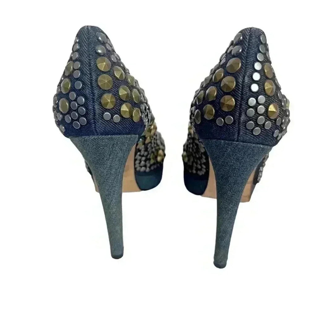 Diesel Kristaly Indigo Heels Denim Studded Stilettos Heels Pumps Size 8.5 US