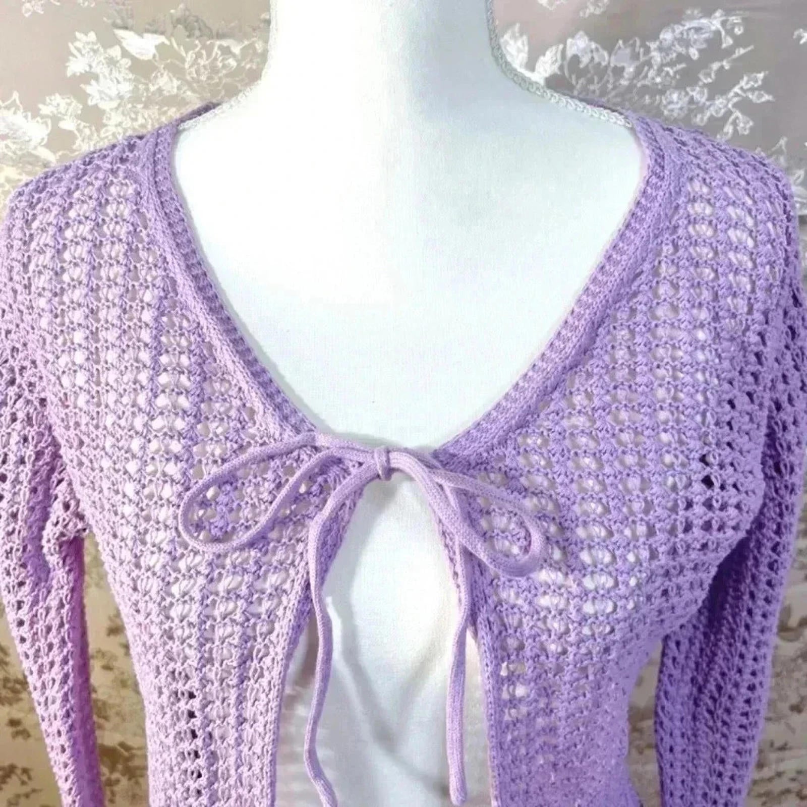 y2k Vintage Crystal Kole Purple Loose Knit Cardigan Women's Size M