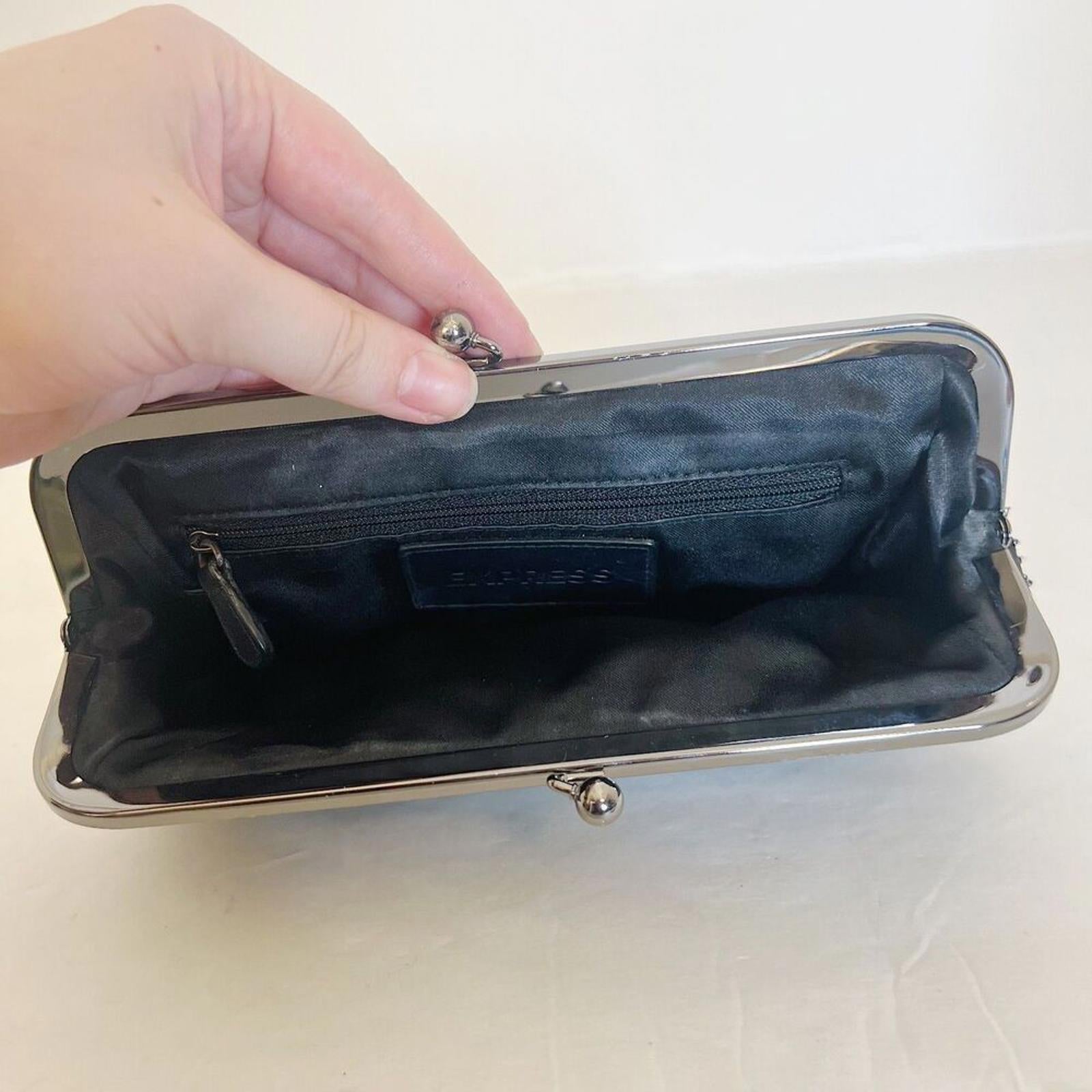 Vintage Express Black Beaded Clutch Silver Clasp Evening Bag