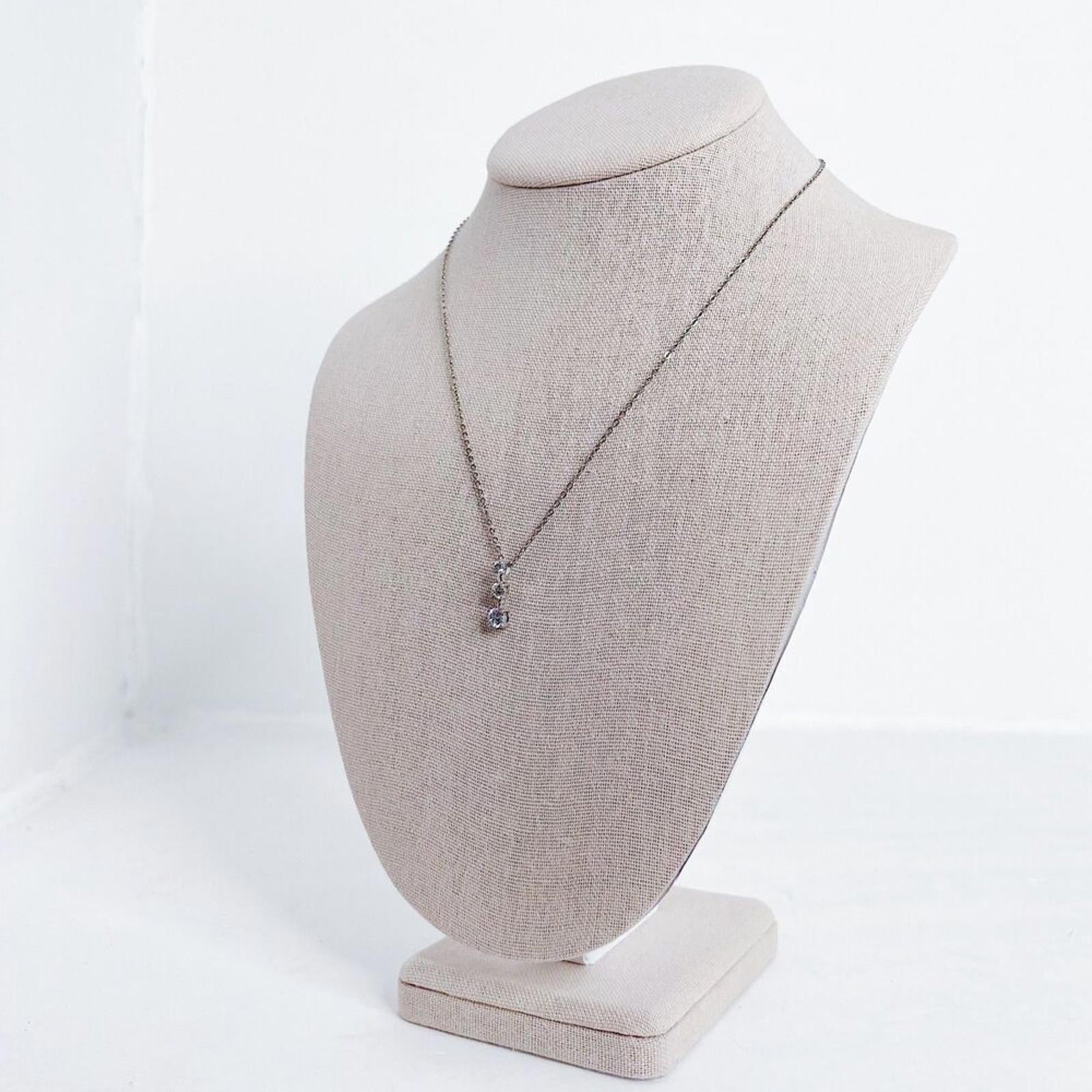 Silver Dainty Necklace Three Clear Stone Rhinestone Crystal Pendant