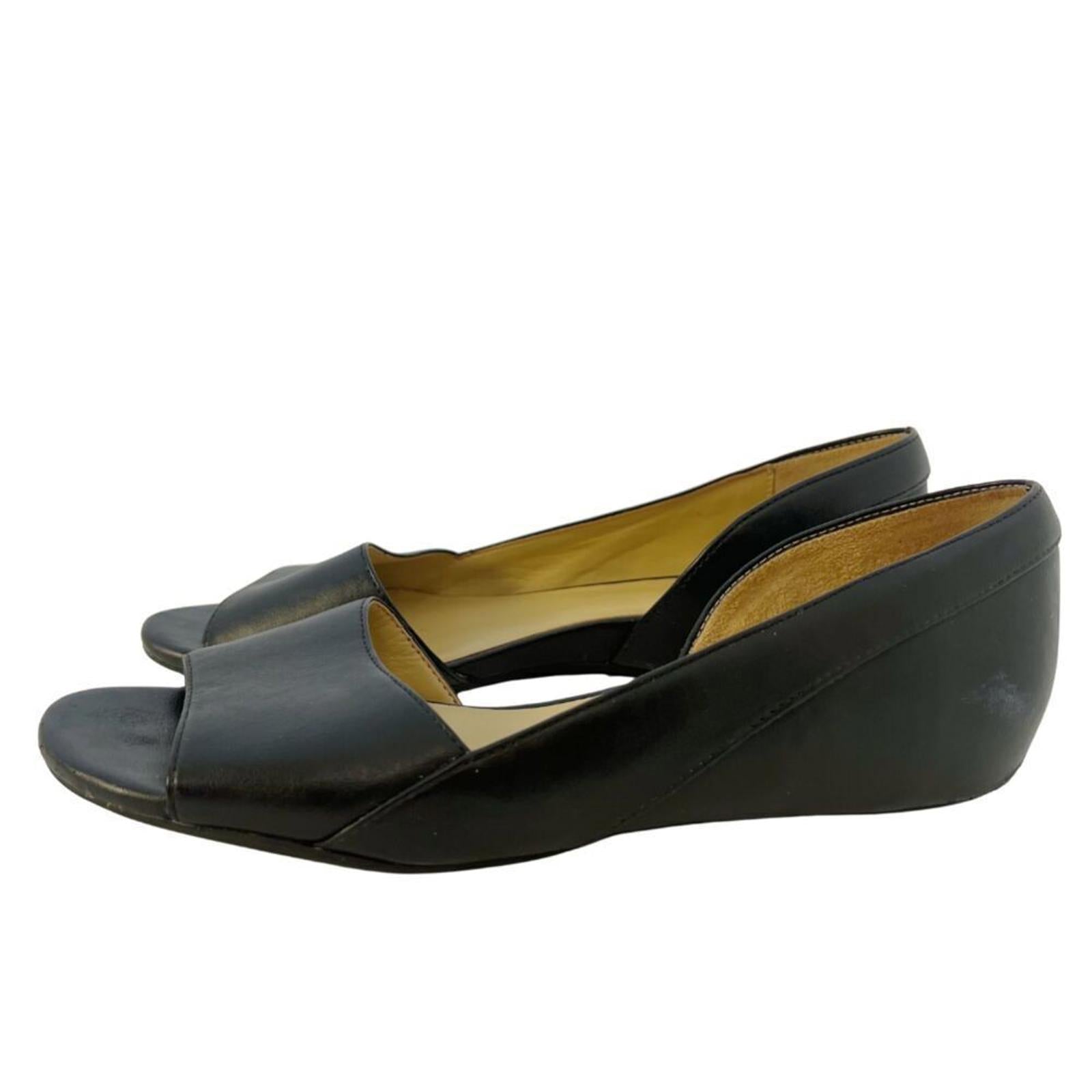 Naturalizer Roma Black Leather D'Orsay Open Toed Flat Women's Size 10