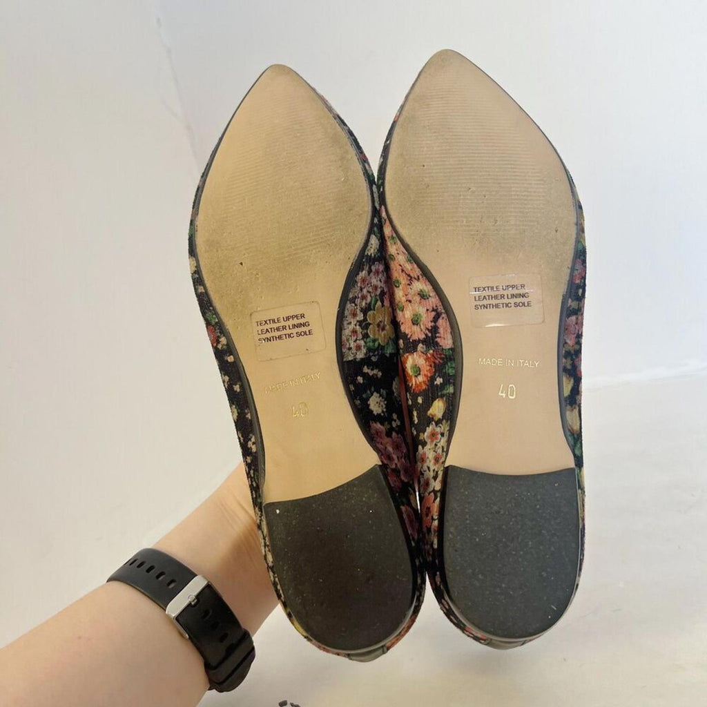Sundance Marais Black Velvet Floral Pointed Toe Flats Women's Size 9-9.5