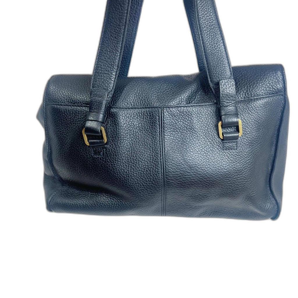 Adrienne Vittadini Black Pebbled Leather Shoulder Bag Gold Hardware Purse