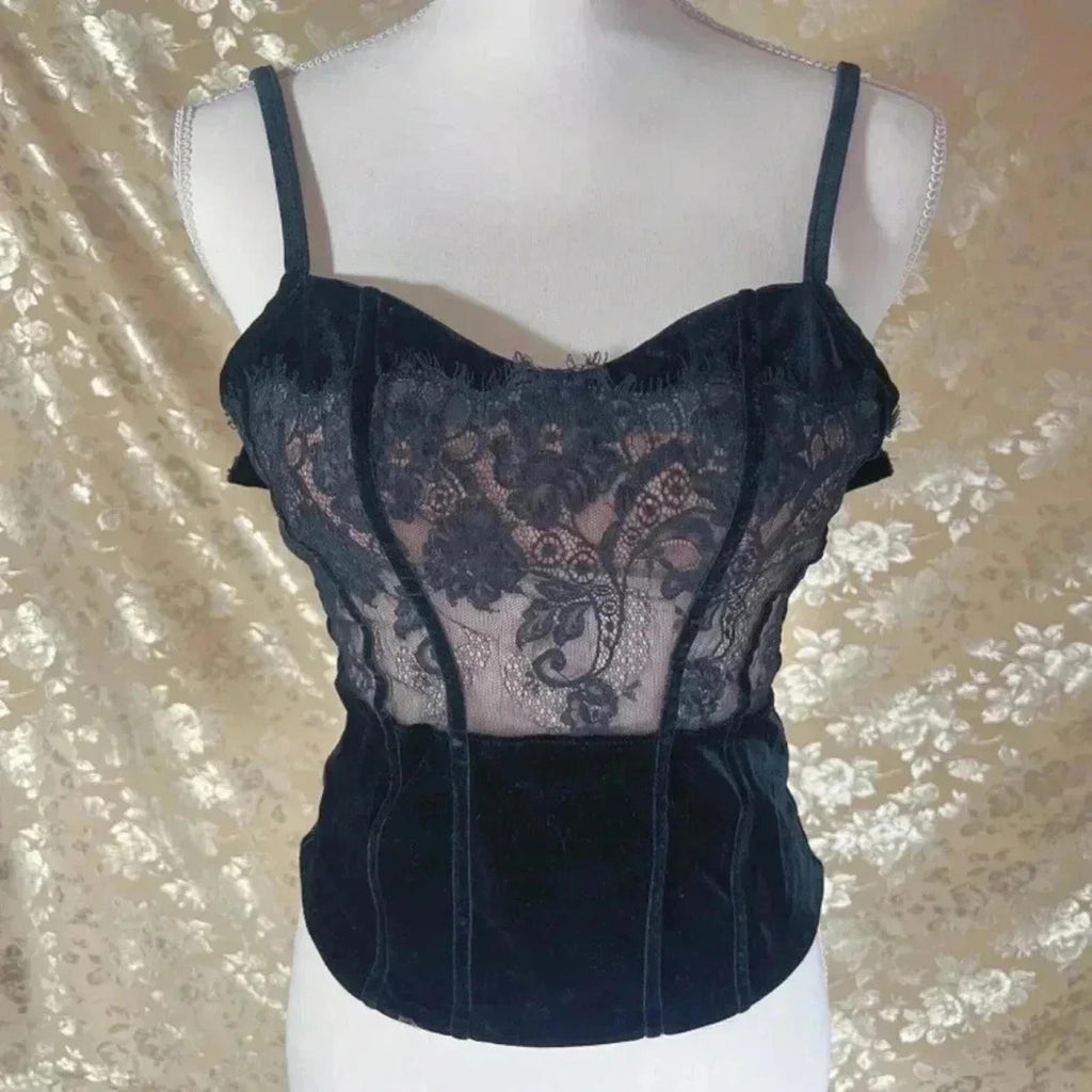 Victoria's Secret Very Sexy Black Velvet Lace Corset Top Size S