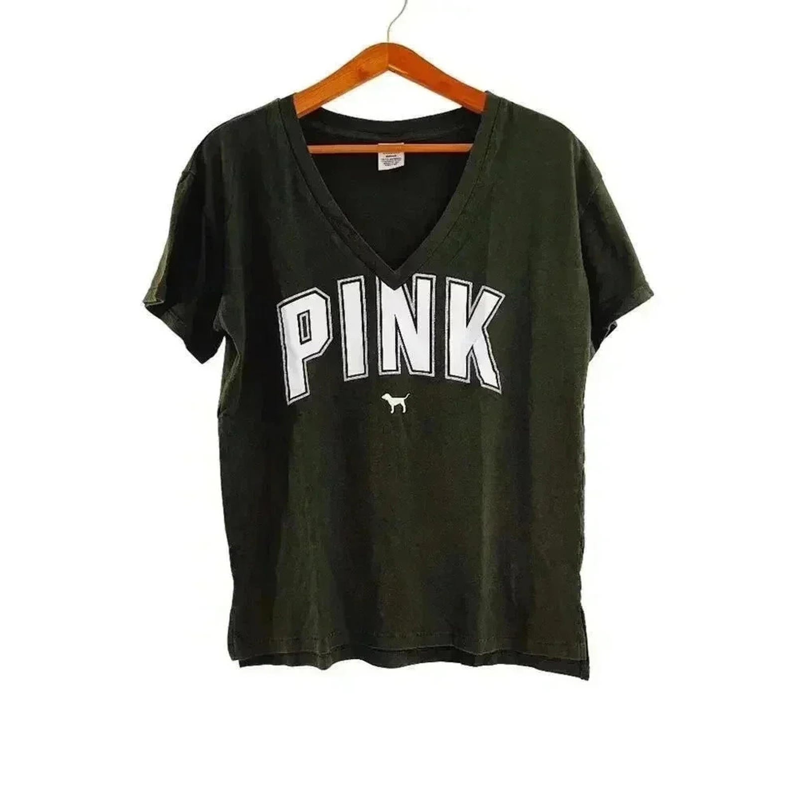VS Pink Victoria's Secret Forest Green V Neck Tee Women's Size M