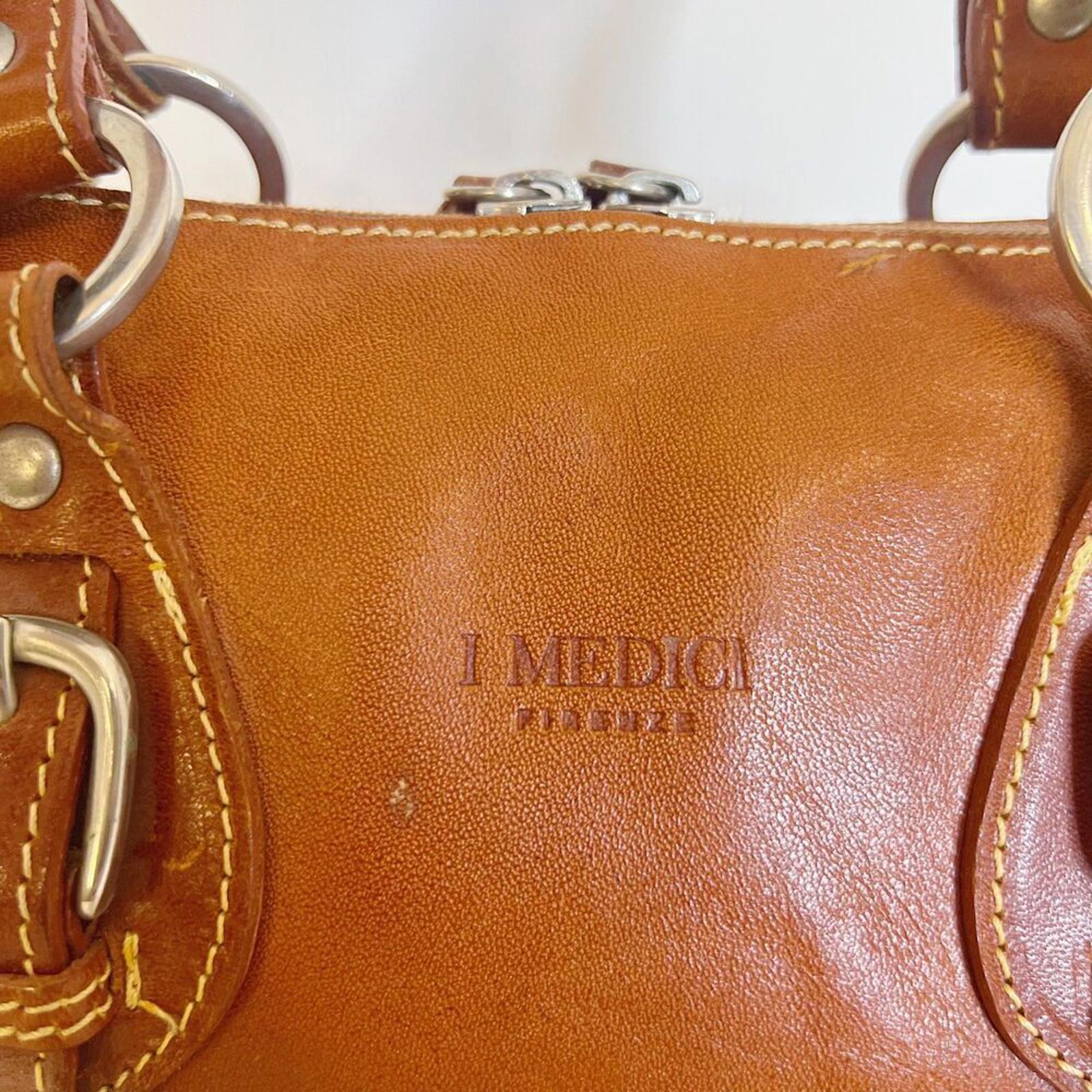 I Medici Firenze Italian Brown Leather Shoulder Bag Double Buckle Purse