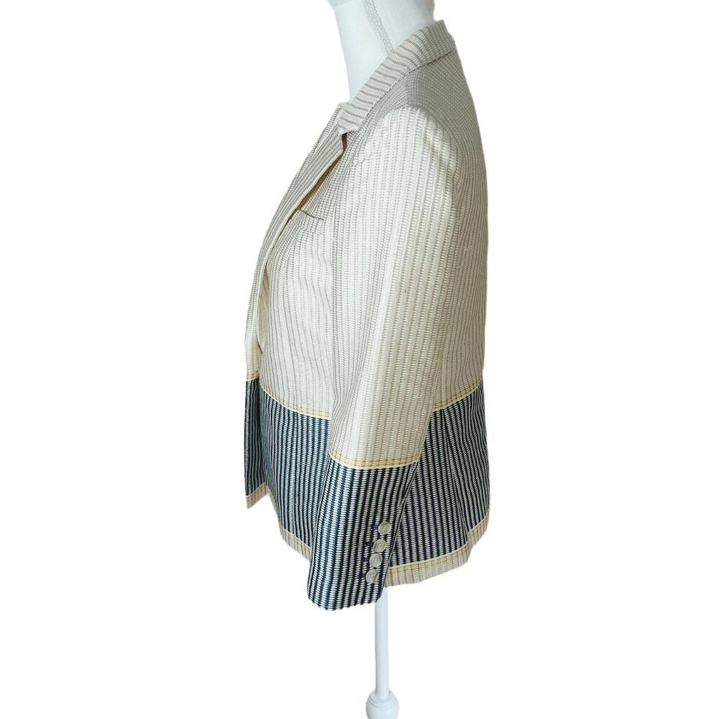 Elizabeth & James Hazel Tan and Navy Blazer Jacket Textured Woven Women's Size 8