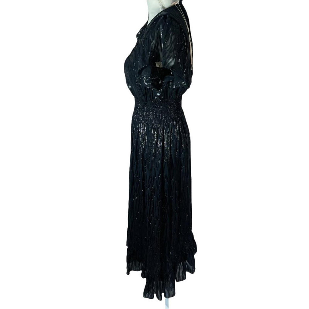 NWT Rebecca Taylor Silk Short Sleeve Safari Dress Black and Metallic Size 2
