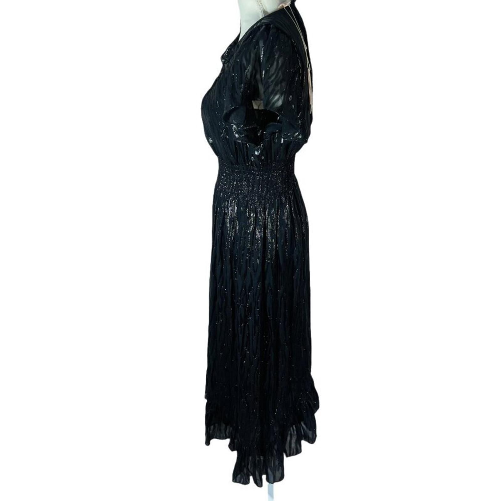 NWT Rebecca Taylor Silk Short Sleeve Safari Dress Black and Metallic Size 2