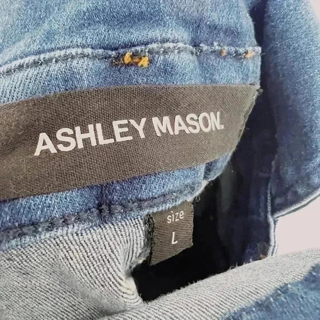 Ashley Mason Women's Acid Wash Denim Overall Shorts Country Western Size L