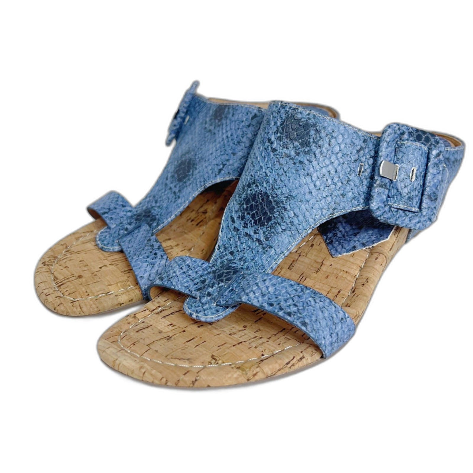 NWOT Donald Pliner Ofelia Wedge Sandal in Denim Blue Snakeskin Leather Size 9