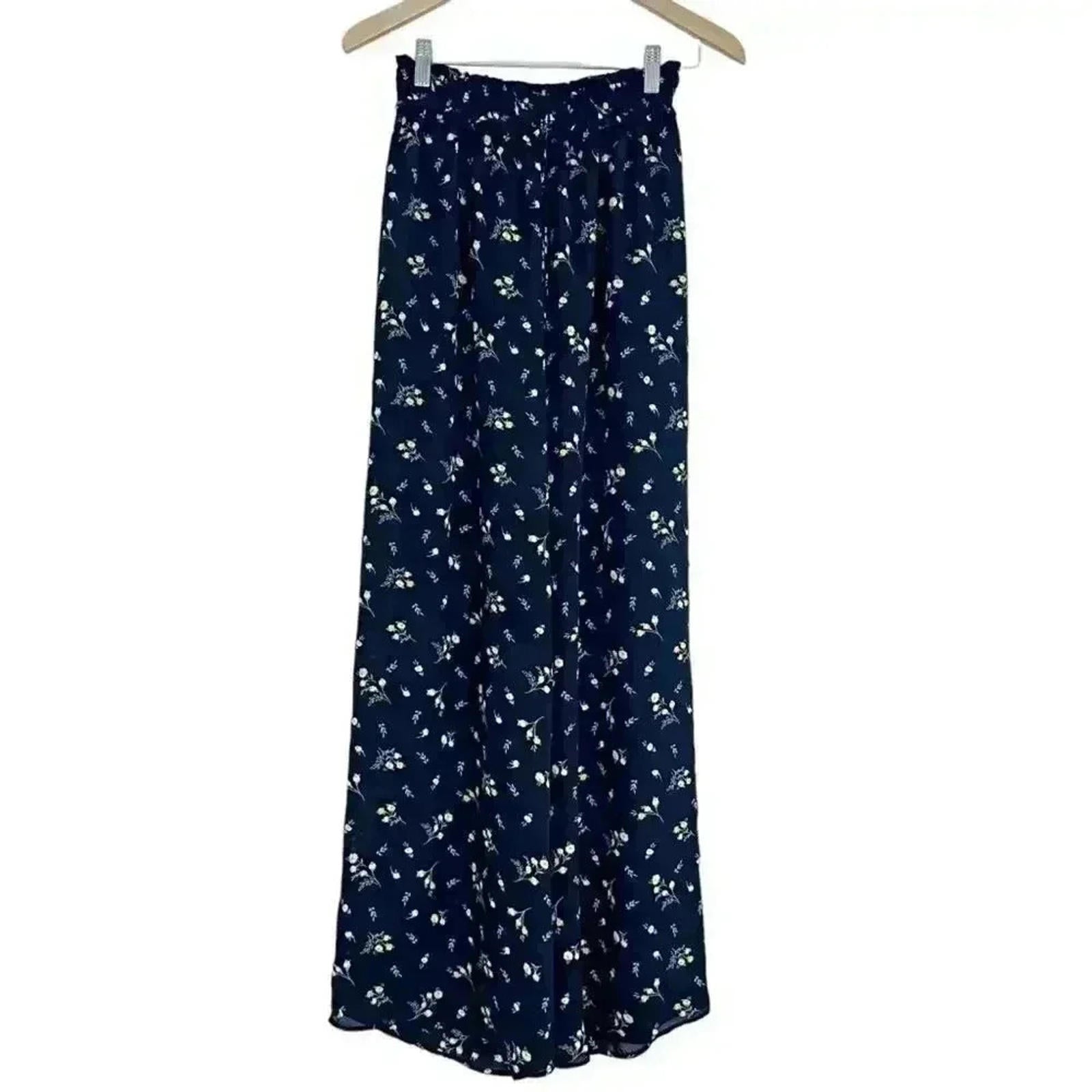 Aqua Black and Yellow Chiffon Flowy Pants Floral  Summer Boho Chic Size S