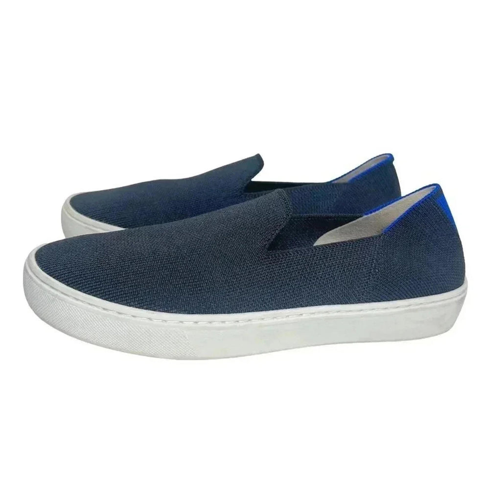 Rothy's Black Blue and White Stripes Slip On Sneakers Size 6