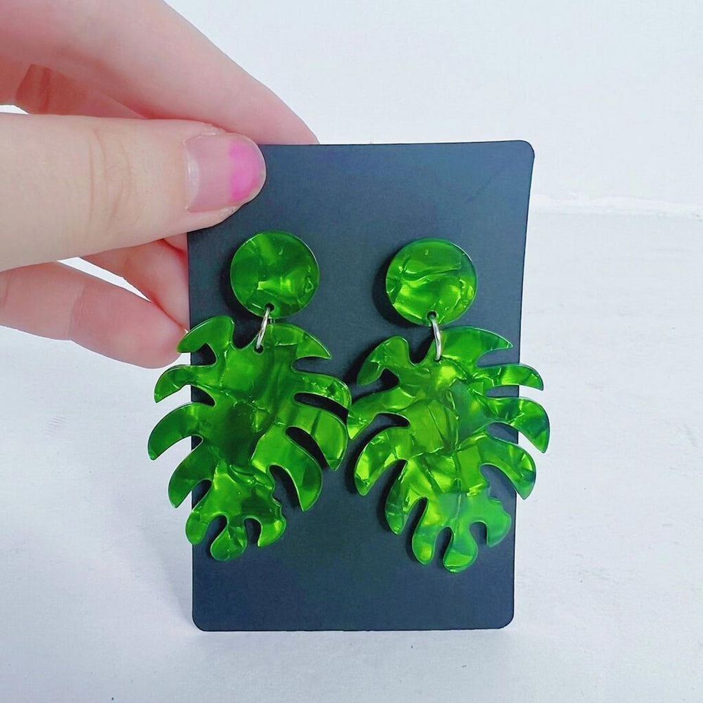 Tropical Green Palm Leaf Earrings Vacation Beach Summer