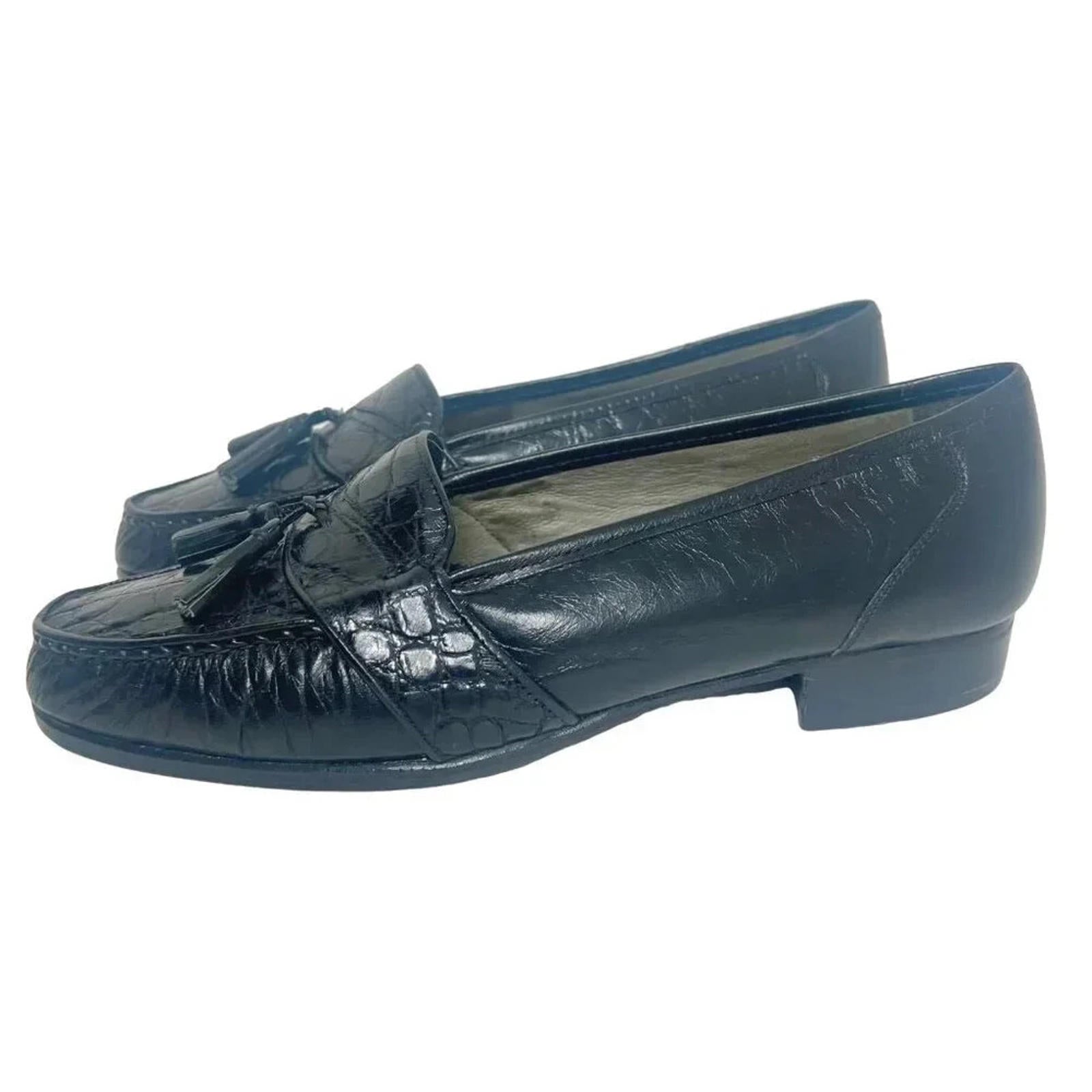 Michel Black Crocodile Leather Loafers With Tassel Size 9.5 US