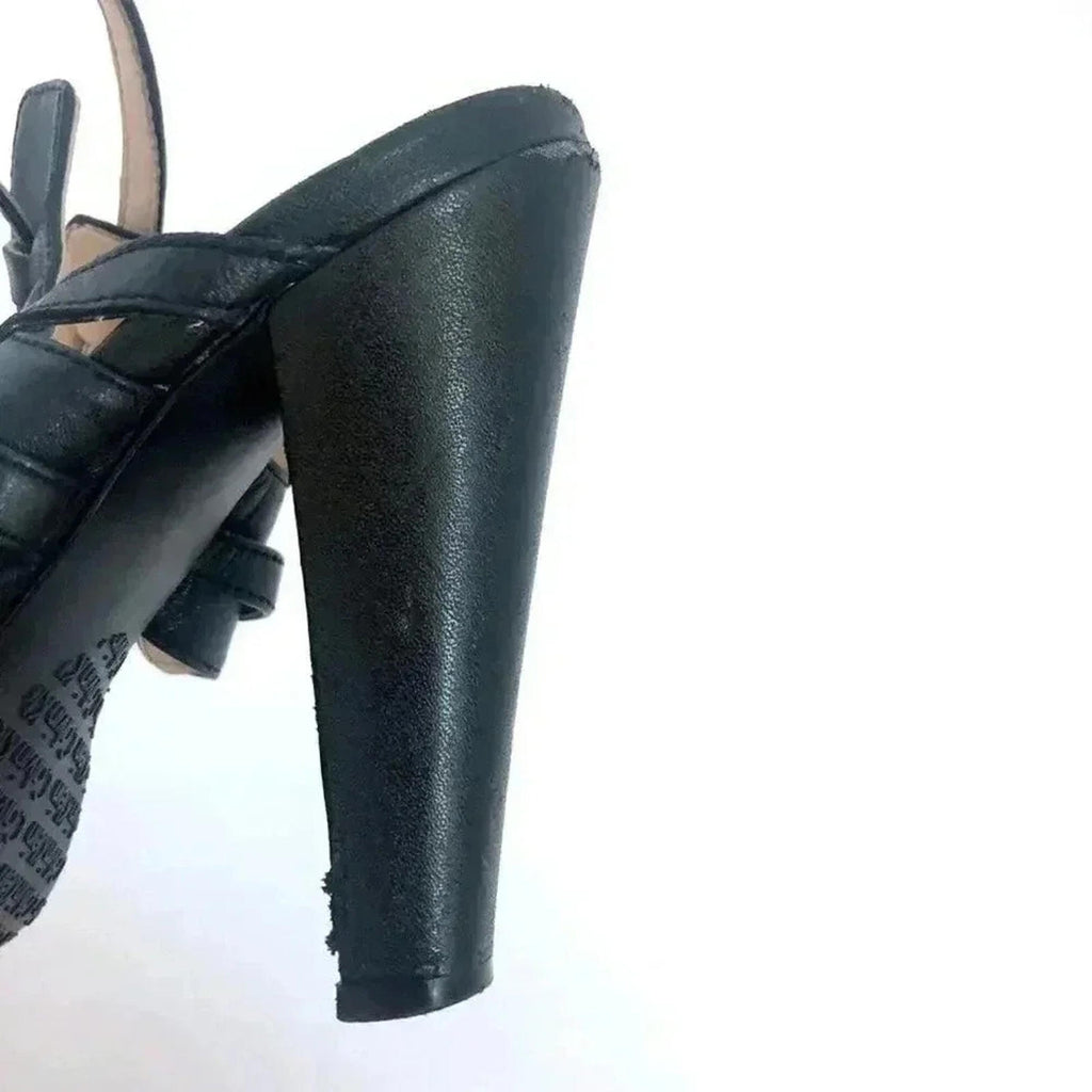 Calvin Klein Posha Black Leather Strappy Platform Heels Pumps Women's Size 6