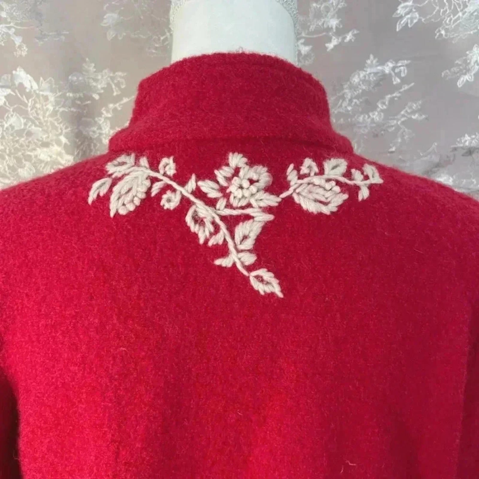 Coldwater Creek Red Boiled Wool Embroidered Jacket Size L
