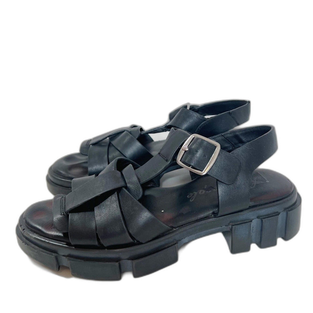 Free People Brooks Black Leather Fisherman Sandals Lug Sole Platform Size 8.5