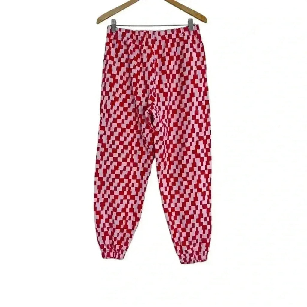 BP Pink and Orange Checker Print Geometric Terry Cloth Sweatpants Women's Size M