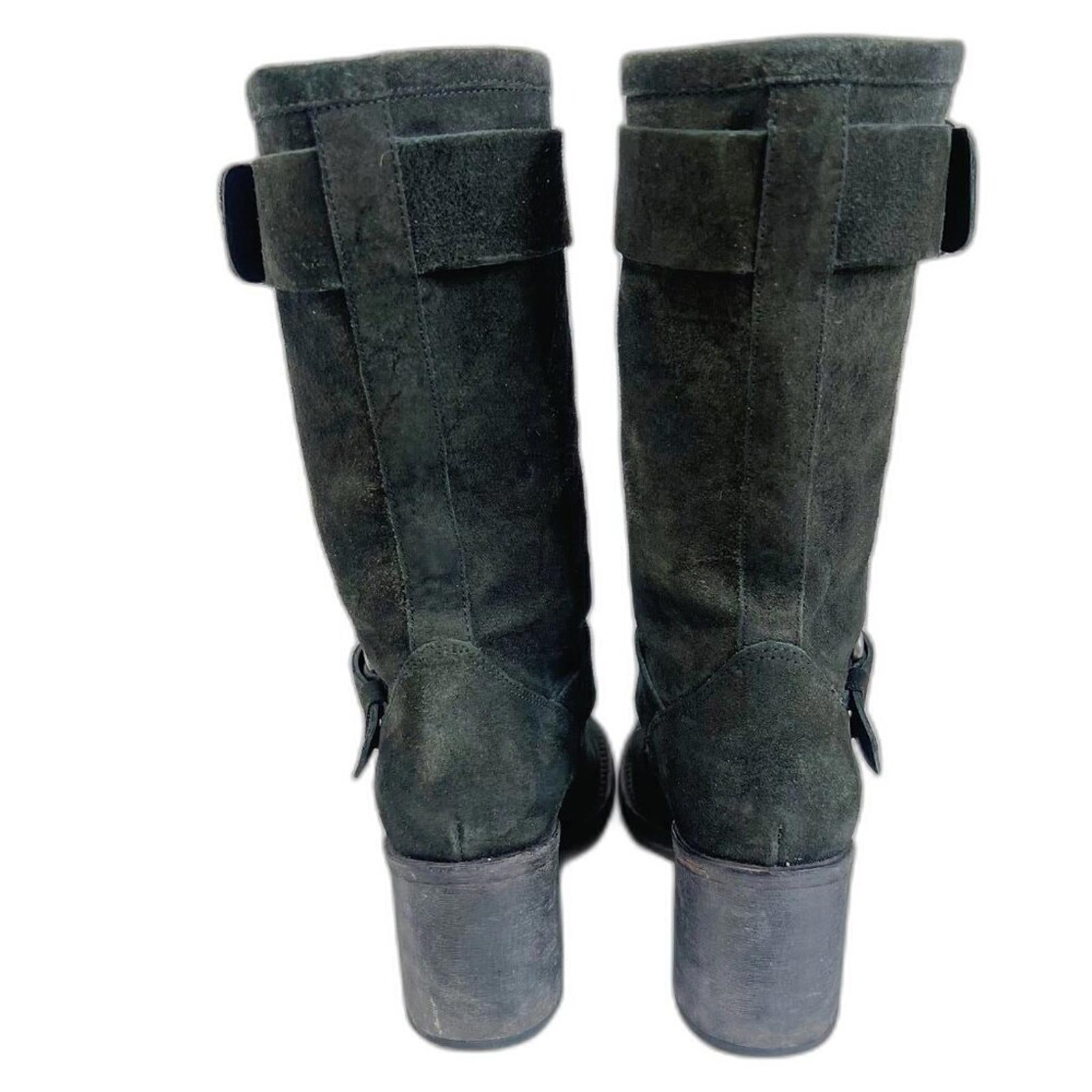 Vera Wang Lavender Cameron Double Buckle Boot Olive Green Suede Size 7 Moto
