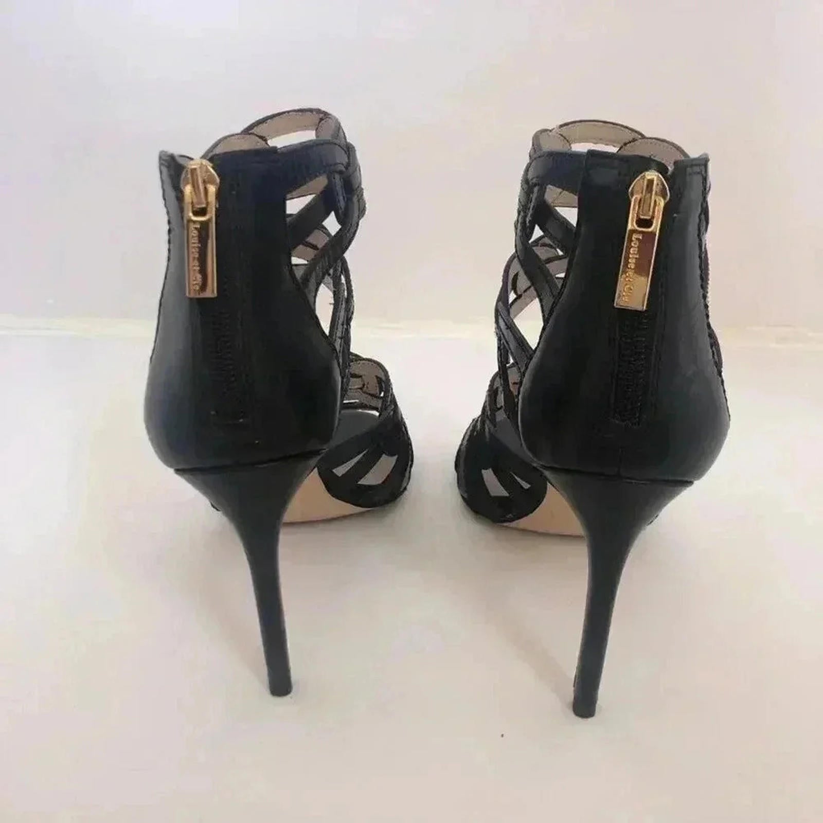 Louise et Cie Katy Black Leather Stiletto Strappy Sandal Pump Heel Size 7.5 US